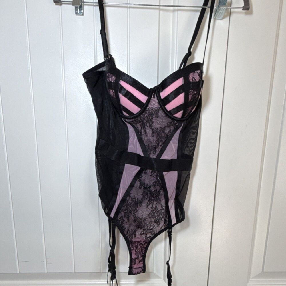 3pc Oh la la Cheri Sophie B Lace Mesh Bustier Lot Size L Black Pink Red Gray